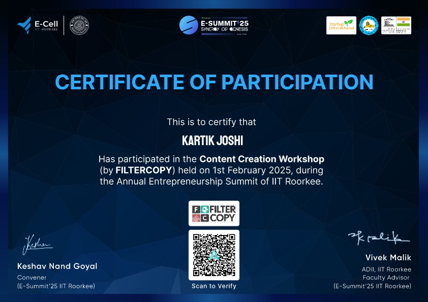 Content-Creation-Workshop (IIT Roorkee) Certificate
